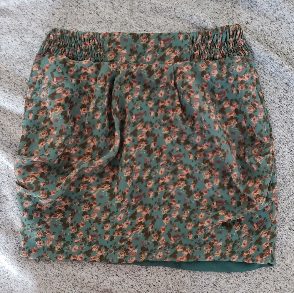 Luca Couture Floral Turquoise Skirt Zip Back Sz S
